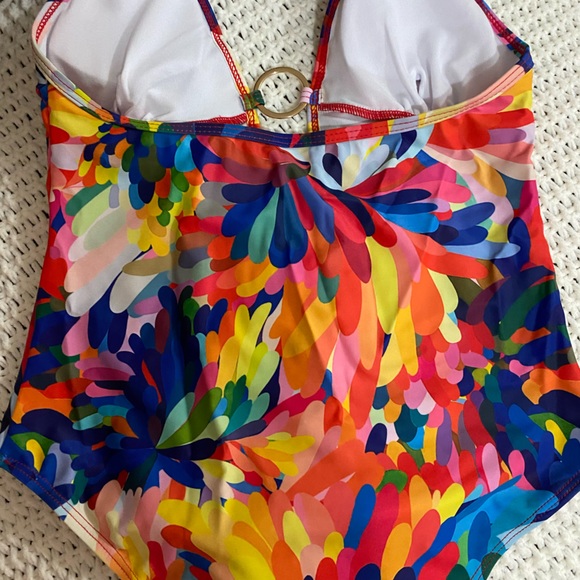 Shein multicolored deep V halter one piece swimsuit size small New in bag - Picture 3 of 8